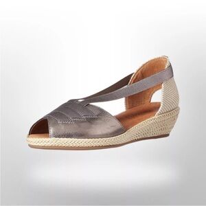 Gentle Souls by Kenneth Cole Metallic Pewter Espadrille Sandals with Peep Toes